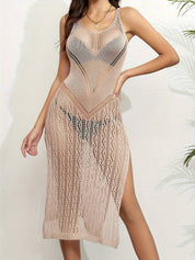 Seasha l Urlaubsstil Ärmelloses geteiltes Strickkleid für den Strand