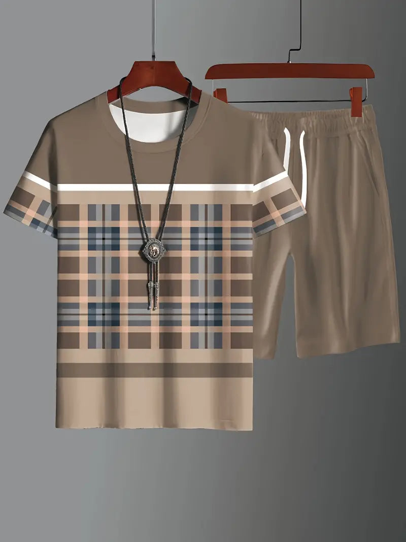 Chandler l 2-teiliges farbblock-kurzarm-t-shirt und shorts mit kordelzug