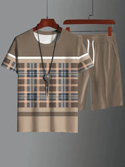 Chandler l 2-teiliges farbblock-kurzarm-t-shirt und shorts mit kordelzug