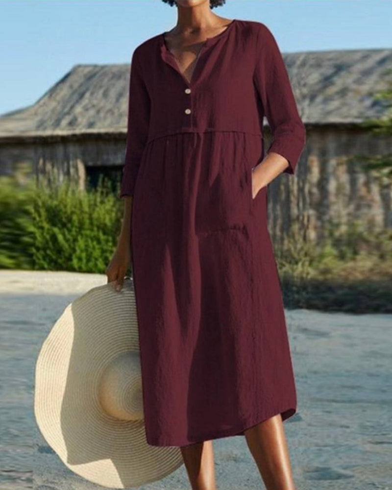 Beatriz l Einfarbiges Hemdkleid mit langen Ärmeln