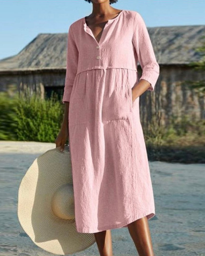 Beatriz l Einfarbiges Hemdkleid mit langen Ärmeln