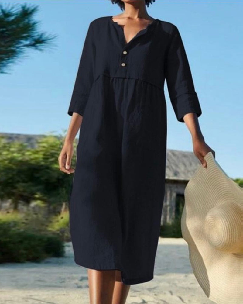 Beatriz l Einfarbiges Hemdkleid mit langen Ärmeln