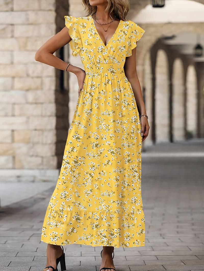 Maxikleid mit V-Ausschnitt und zartem Blumenmuster l Kaylani