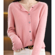 Sharrie l Damen-Strickjacke mit O-Ausschnitt und Kaschmirpullover aus Reiner Merinowolle