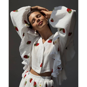 Strawberry l Sommer gedruckt Flowy V-Ausschnitt Frauen Kleid