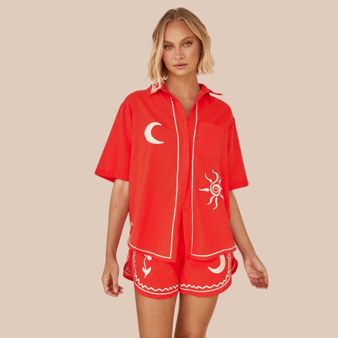 Manila | Set aus lockerer Bluse und bequemen Shorts für Damen