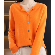 Sharrie l Damen-Strickjacke mit O-Ausschnitt und Kaschmirpullover aus Reiner Merinowolle