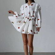Strawberry l Sommer gedruckt Flowy V-Ausschnitt Frauen Kleid
