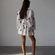Strawberry l Sommer gedruckt Flowy V-Ausschnitt Frauen Kleid