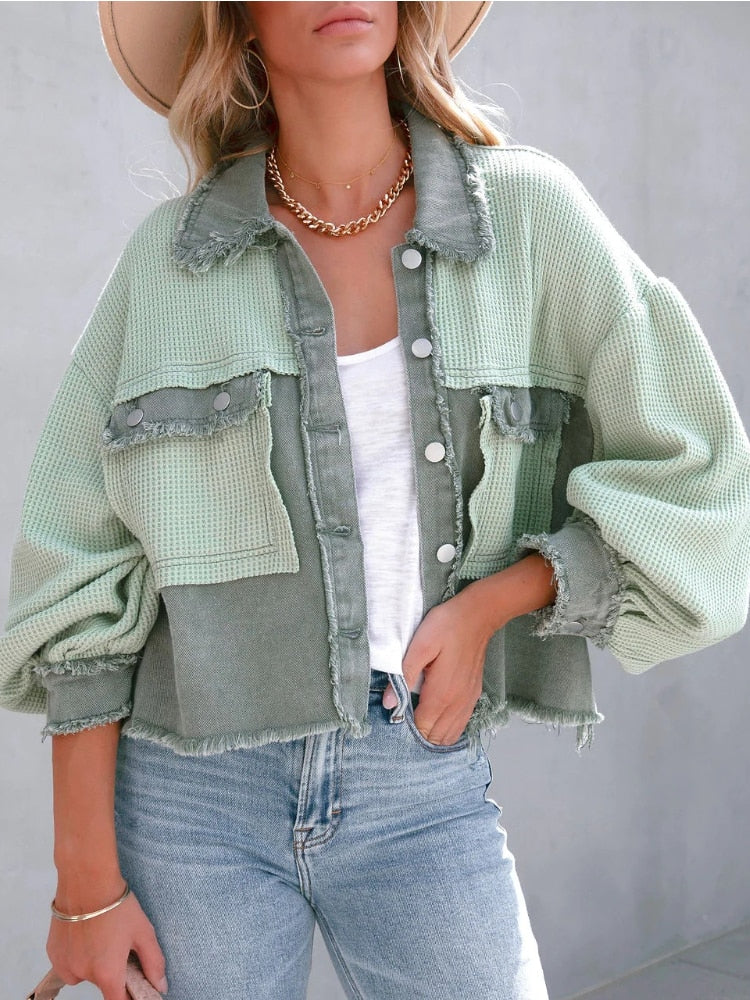 Calixta | Jacke im Distressed-Patchwork-Stil mit Glockenärmeln