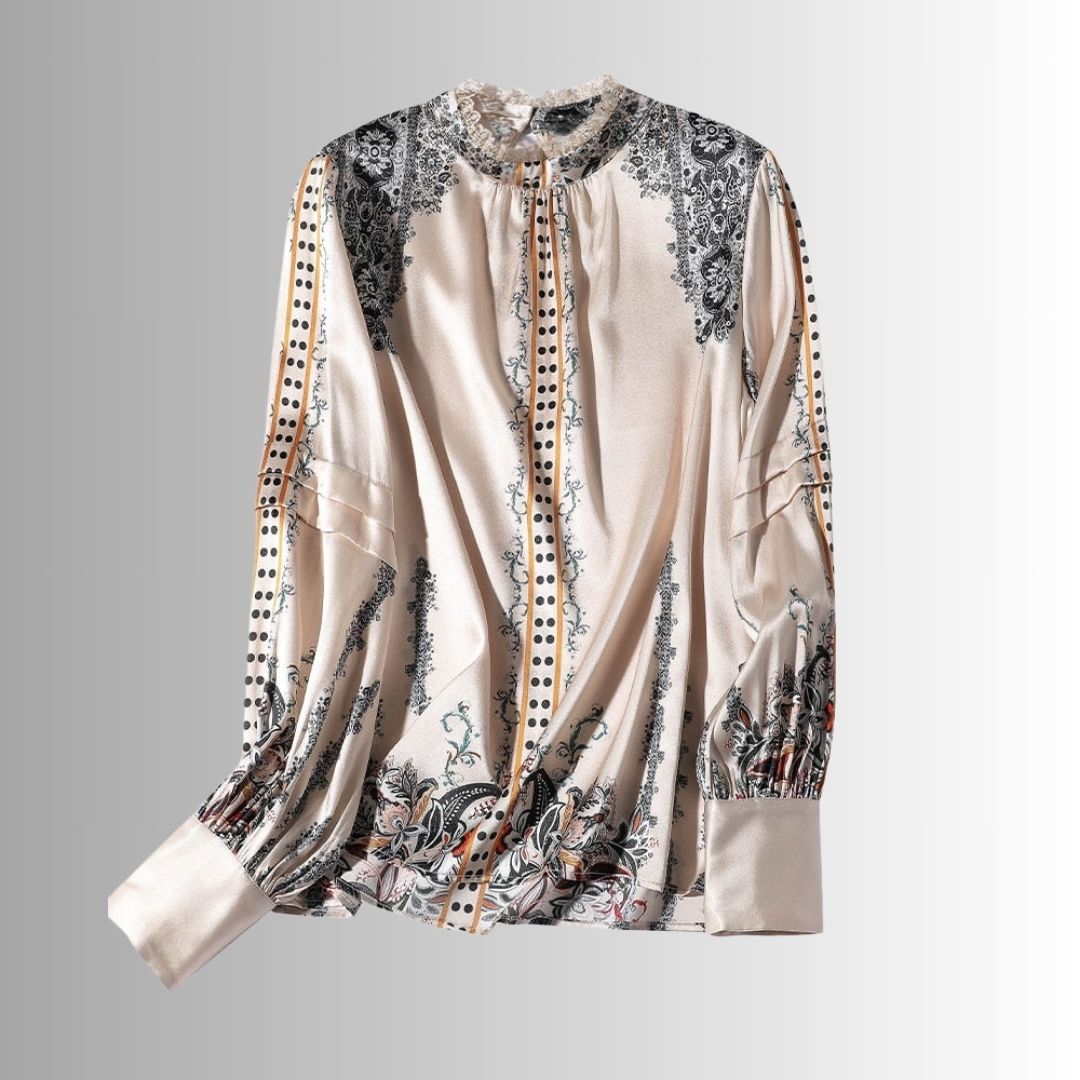 Seda | Satinbluse mit Spitzendetails und Blumenmuster