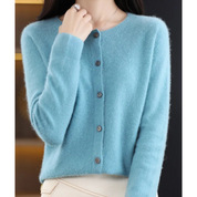 Sharrie l Damen-Strickjacke mit O-Ausschnitt und Kaschmirpullover aus Reiner Merinowolle