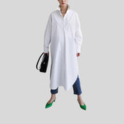 Kennica | Lange Bluse im koreanischen Polo-Stil mit geschlitztem Saum