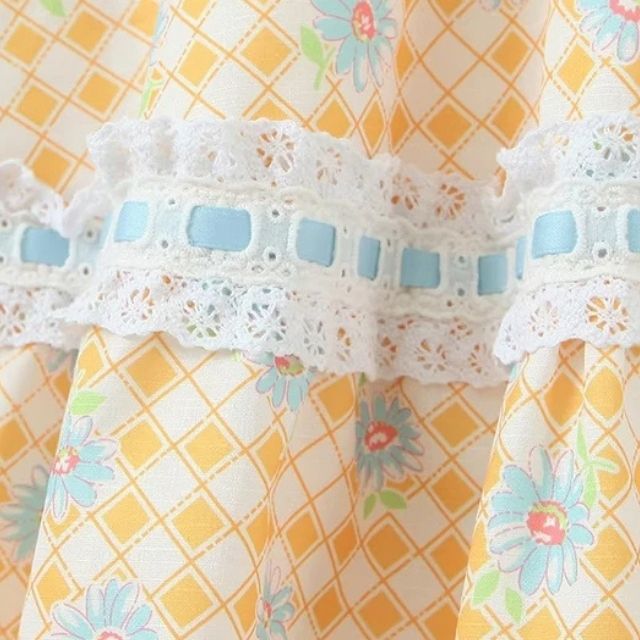 Xolani l Florales Midikleid mit Schnürkorsett und Puffärmeln
