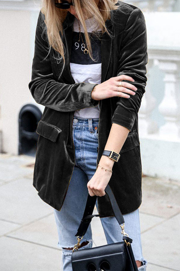 Lucylette l Mittellanger Samt-Blazer im Frühlings-Street-Style für Damen