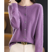 Sharrie l Damen-Strickjacke mit O-Ausschnitt und Kaschmirpullover aus Reiner Merinowolle