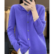 Sharrie l Damen-Strickjacke mit O-Ausschnitt und Kaschmirpullover aus Reiner Merinowolle