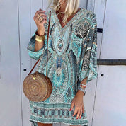 Bohemian Retro Printed V-Neck Midi Dress für Damen | Frühlings- und Sommerkollektion 2025 | Kerridana