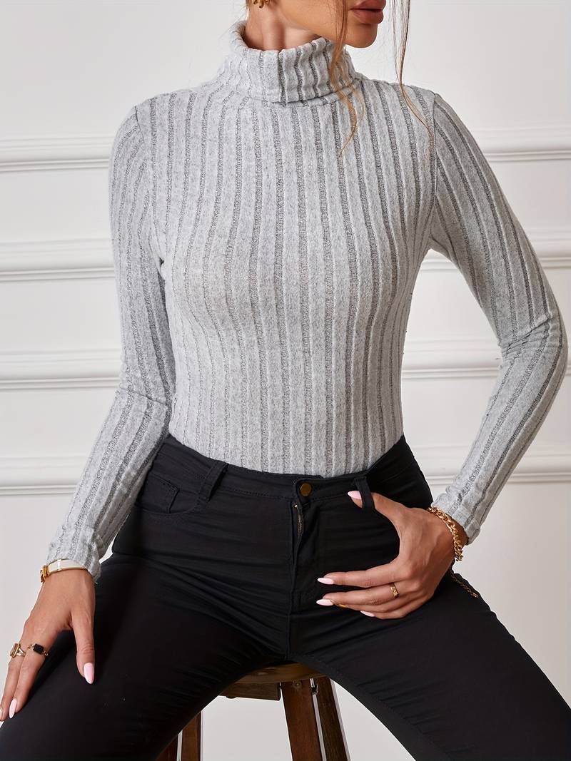Shekinah l Damen-Rollkragen-Strickbody mit Rippenstruktur