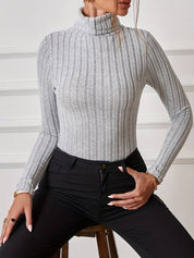 Shekinah l Damen-Rollkragen-Strickbody mit Rippenstruktur