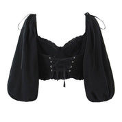Makena l Boho Crop-Top mit Spitzenbesatz und Puffärmeln