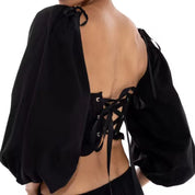 Makena l Boho Crop-Top mit Spitzenbesatz und Puffärmeln