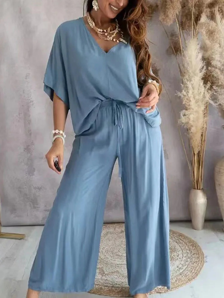 Leticia l Damen-Bluse, bequem für den Sommer Frühling Locker sitzende Bluse mit weitem Bein