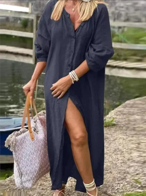 Seren l Schickes Damen-Hemdkleid aus Baumwolle und Leinen