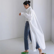 Kennica | Lange Bluse im koreanischen Polo-Stil mit geschlitztem Saum