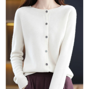 Sharrie l Damen-Strickjacke mit O-Ausschnitt und Kaschmirpullover aus Reiner Merinowolle