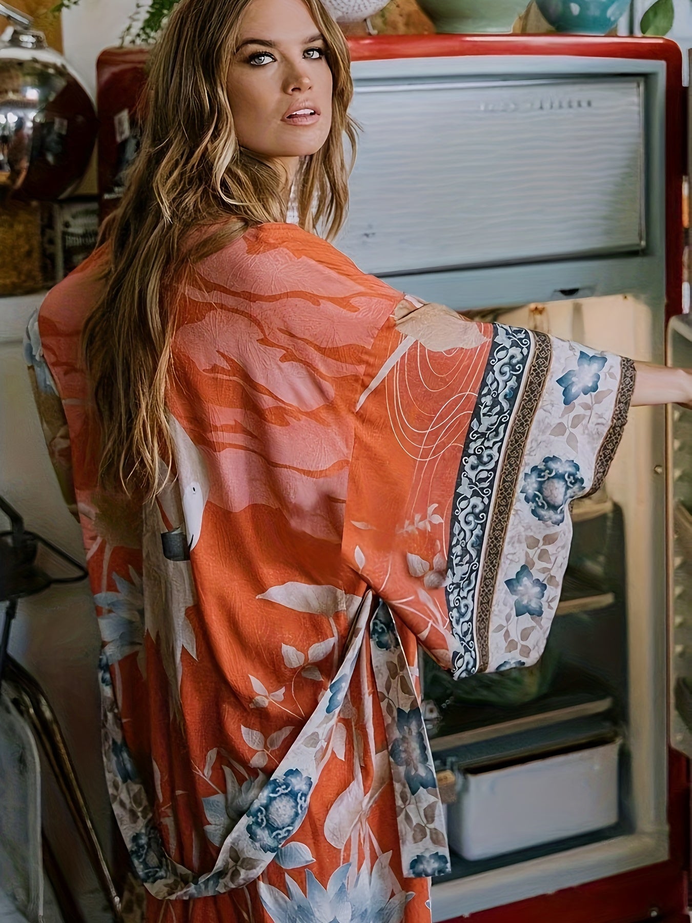 Bedruckter, vom Kimono inspirierter, stylischer Strandüberwurf | Frühlingskollektion für Damen | Trinetta