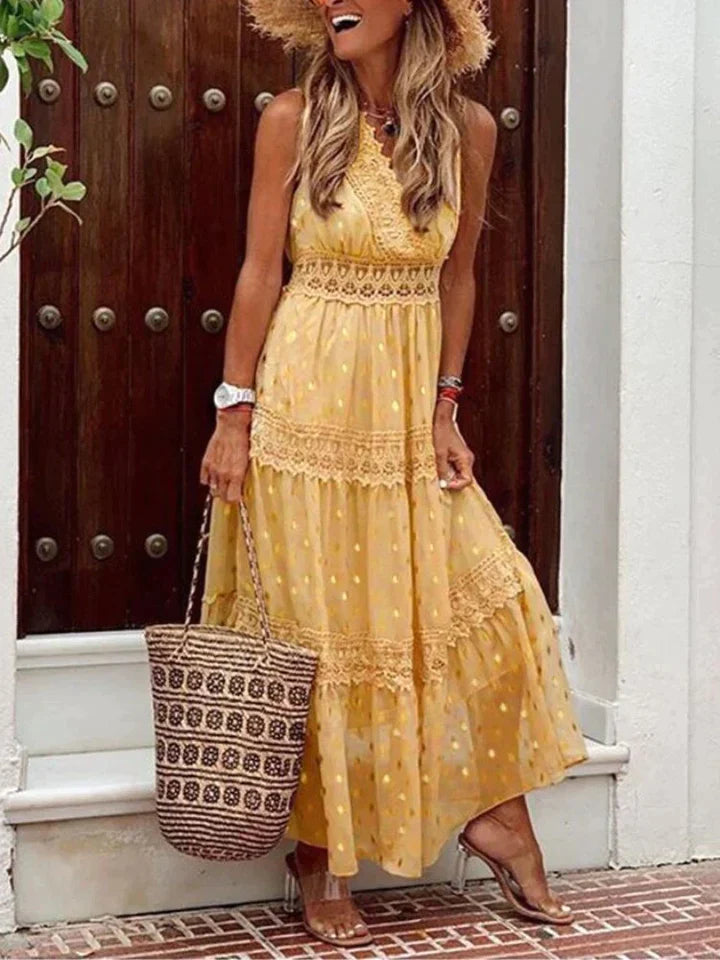 Sunny Wear | Elegantes langes Kleid mit Spitze