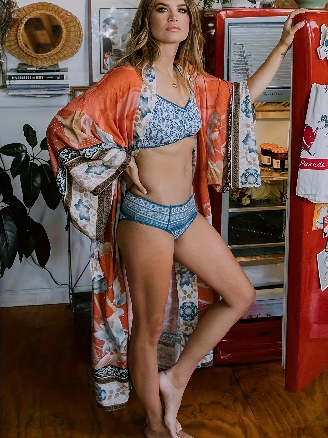 Bedruckter, vom Kimono inspirierter, stylischer Strandüberwurf | Frühlingskollektion für Damen | Trinetta