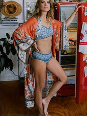 Bedruckter, vom Kimono inspirierter, stylischer Strandüberwurf | Frühlingskollektion für Damen | Trinetta