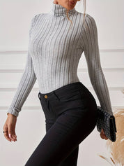Shekinah l Damen-Rollkragen-Strickbody mit Rippenstruktur