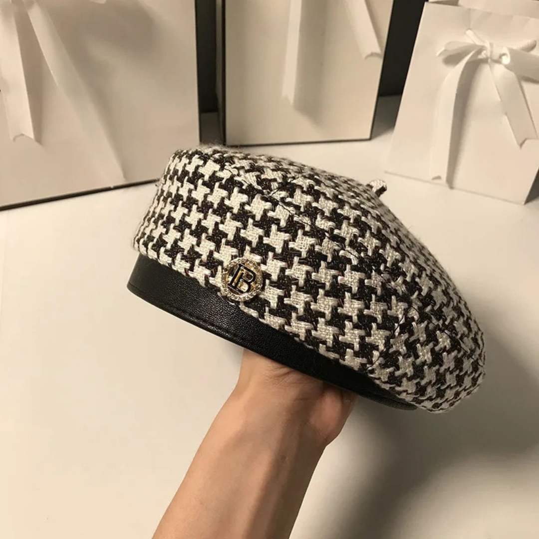 Retro Vintage Damen Hahnentritt Baskenmütze | Frühlingskollektion | Creissant