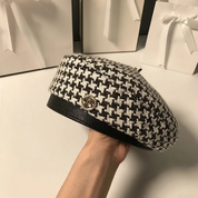 Retro Vintage Damen Hahnentritt Baskenmütze | Frühlingskollektion | Creissant