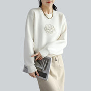 Blossom | Minimalistischer Blumen-Damenpullover mit Rundhalsausschnitt