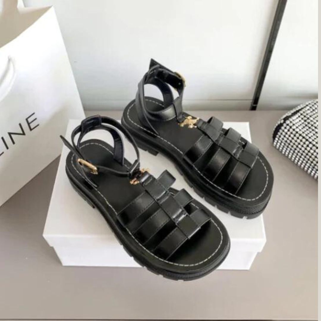 Eliza | Schicke Riemchensandalen mit Goldener Akzent-Schnalle