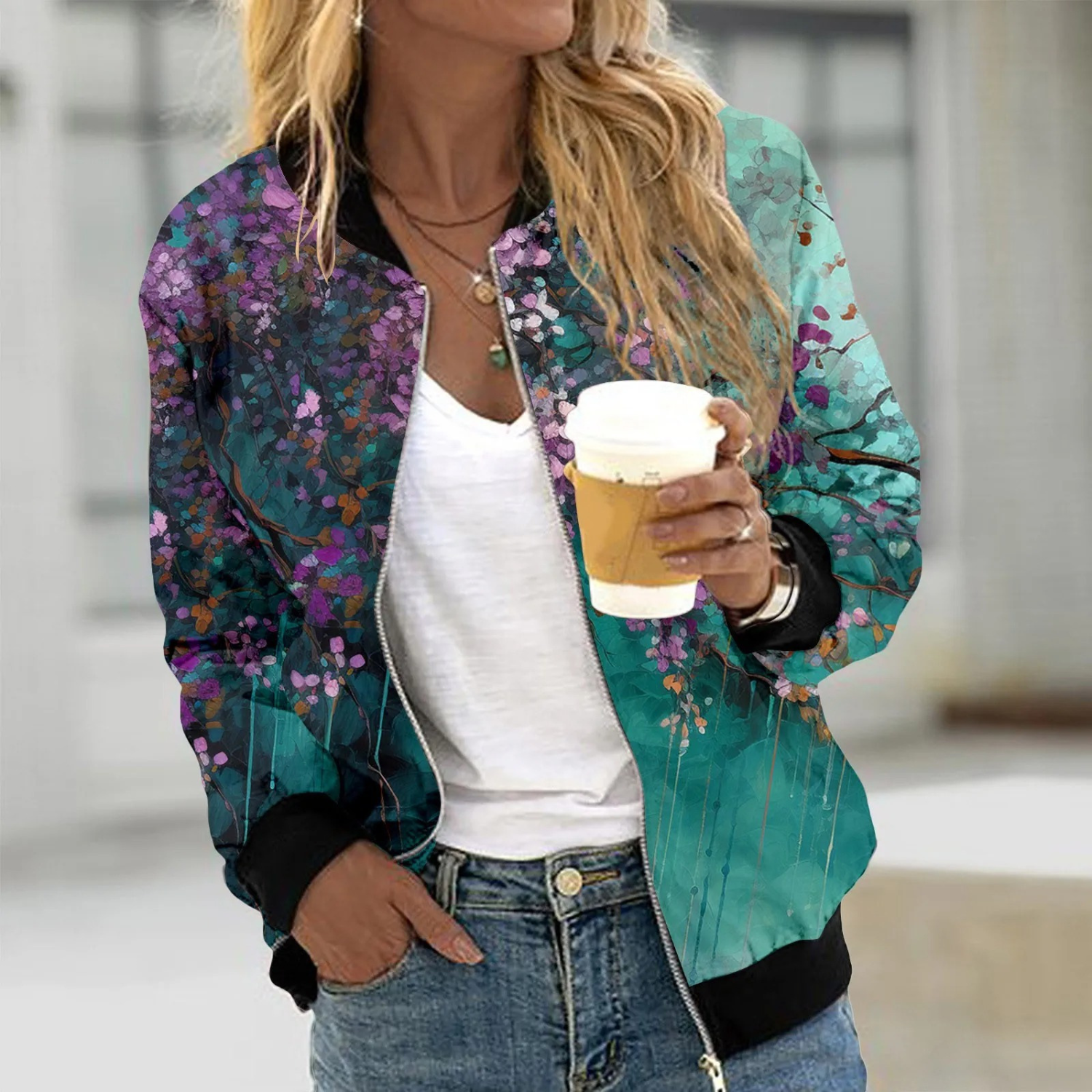 Margo l Damen Vintage Floral Bomber Frühlingsjacke