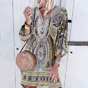 Bohemian Retro Printed V-Neck Midi Dress für Damen | Frühlings- und Sommerkollektion 2025 | Kerridana