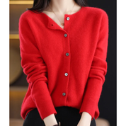Sharrie l Damen-Strickjacke mit O-Ausschnitt und Kaschmirpullover aus Reiner Merinowolle