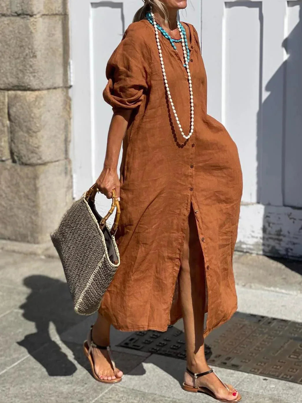 Seren l Schickes Damen-Hemdkleid aus Baumwolle und Leinen