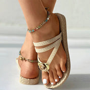 Tropical Breeze l Sommerliche gewebte Strandsandalen mit Blumenmuster