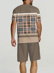 Chandler l 2-teiliges farbblock-kurzarm-t-shirt und shorts mit kordelzug