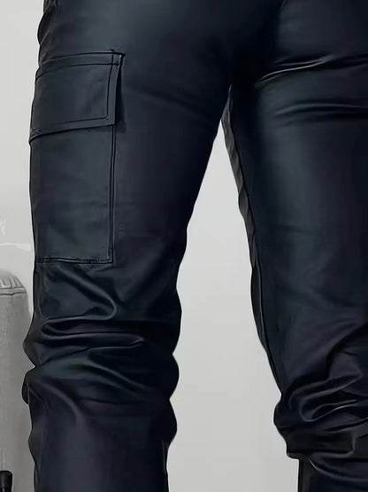 Glimmer l Cargo-jeans in lederoptik mit mehreren taschen