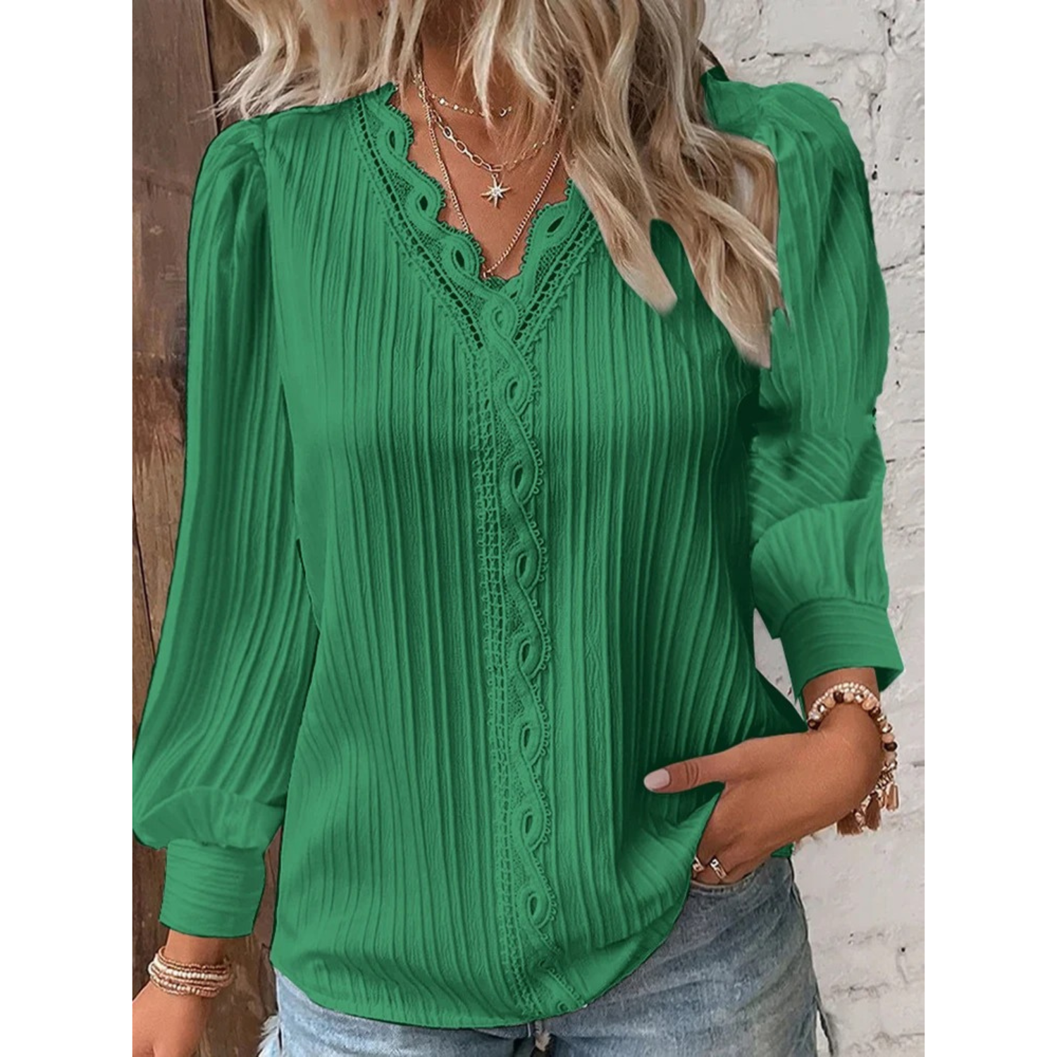 Rachel l Damen-Bluse für Frühling und Sommer, lockere Bluse mit V-Ausschnitt und Spitze