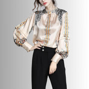 Seda | Satinbluse mit Spitzendetails und Blumenmuster
