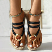 Tropical Breeze l Sommerliche gewebte Strandsandalen mit Blumenmuster