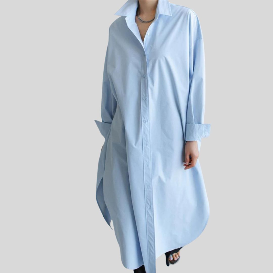 Kennica | Lange Bluse im koreanischen Polo-Stil mit geschlitztem Saum